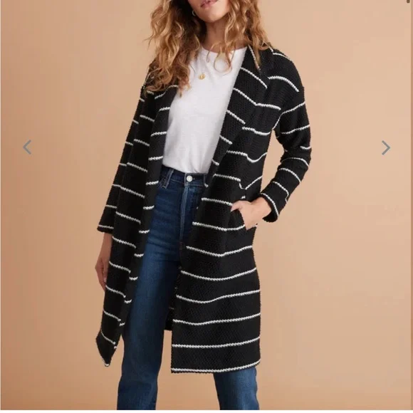 Marine Layer Birdseye Coat in Dark Navy/White Stripe - Picture 3 of 8